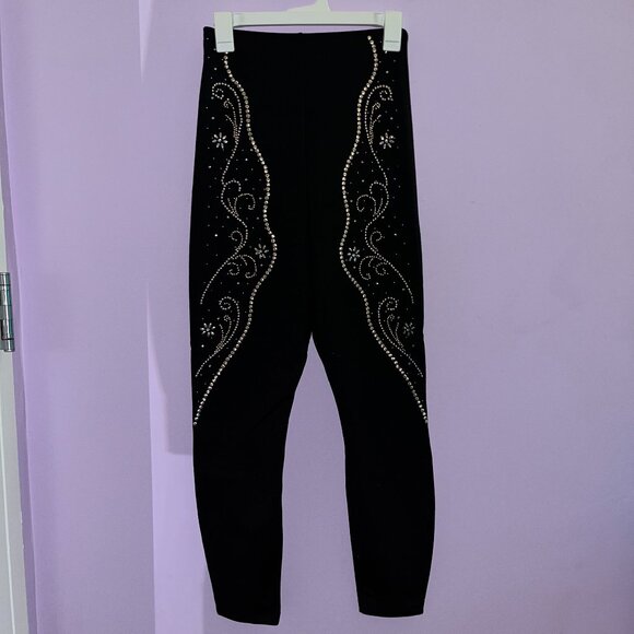 Black Embellished Pants- Rhinestone Floral Scroll Design - Picture 1 of 4